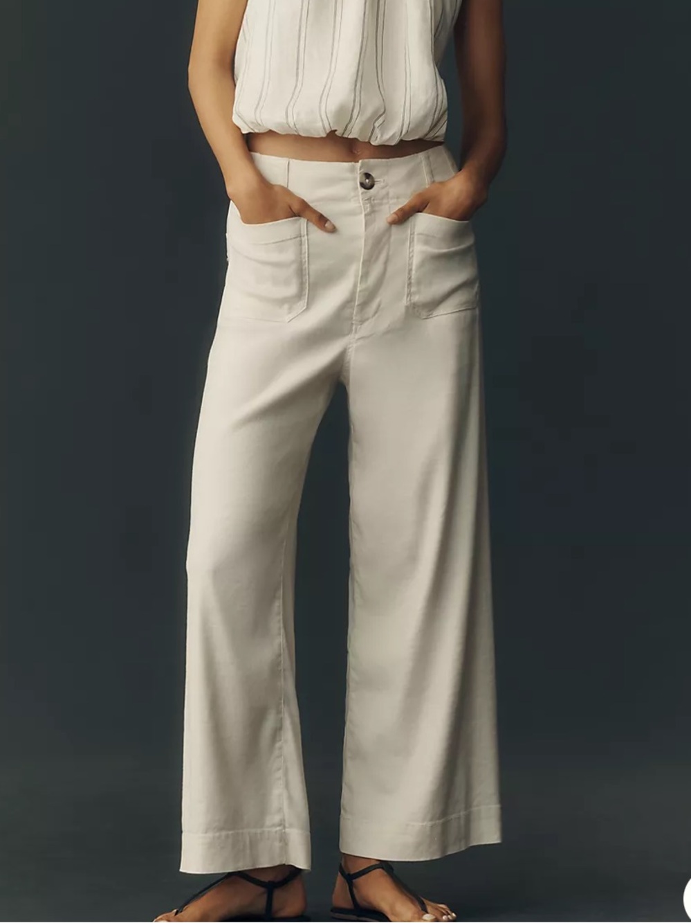 Maeve Colette European Linen Stretch High-Rise Wide-Leg Pants Chalk White 24